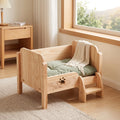 Pet Bed with Step Long-Lasting Wooden Pet Bed Elevated Cat Couch Indoor Furniture Comfortable for Cats, Living Room, Bedroom