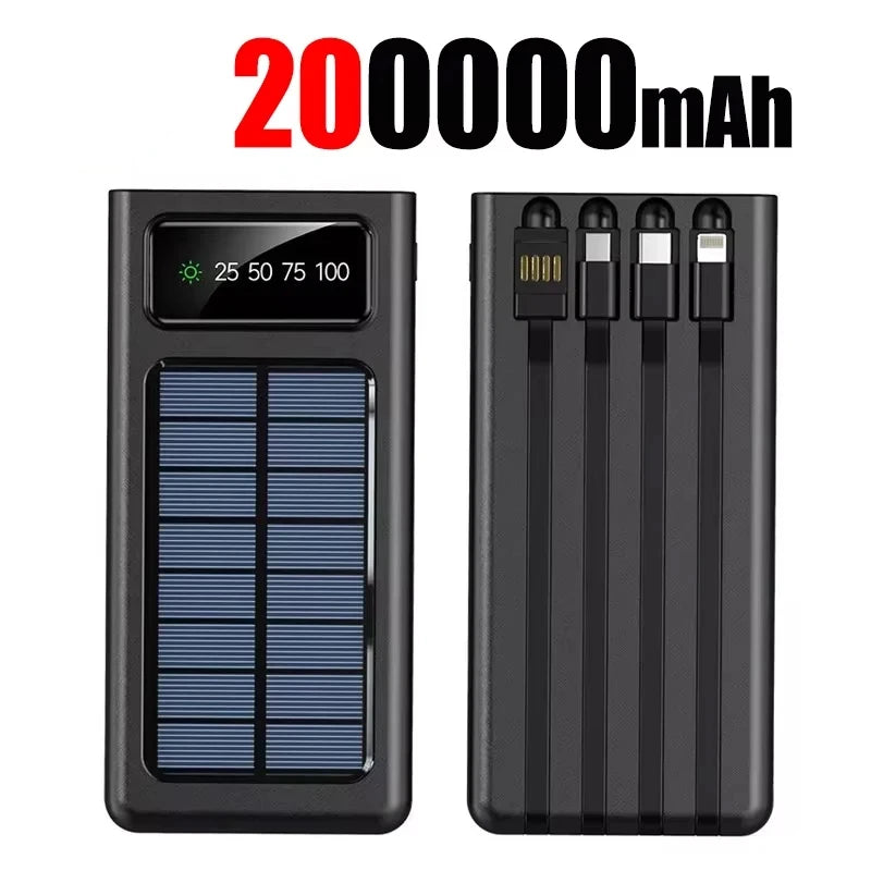 Portable Solar Charger Power Bank High Capacity External Rechargeable Solar Battery With 4 Cables For iPhone Samsung 2026