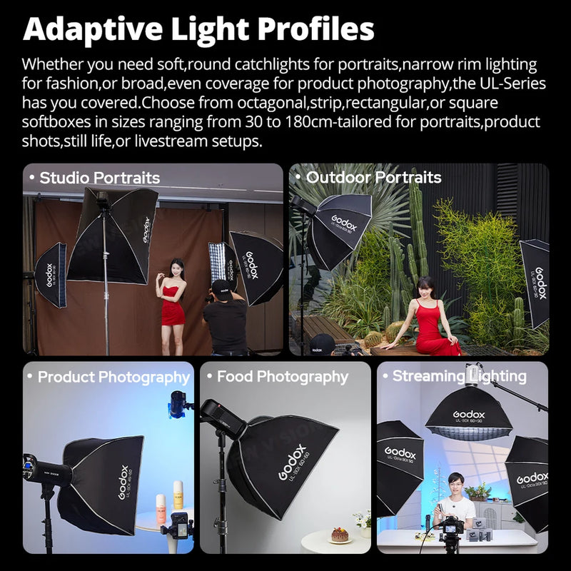 Godox UL-Octa BOX 60cm 90cm 120cm 150cm Octagonal Softbox Bowens Mount Quick Release Foldable with Diffuser Grid