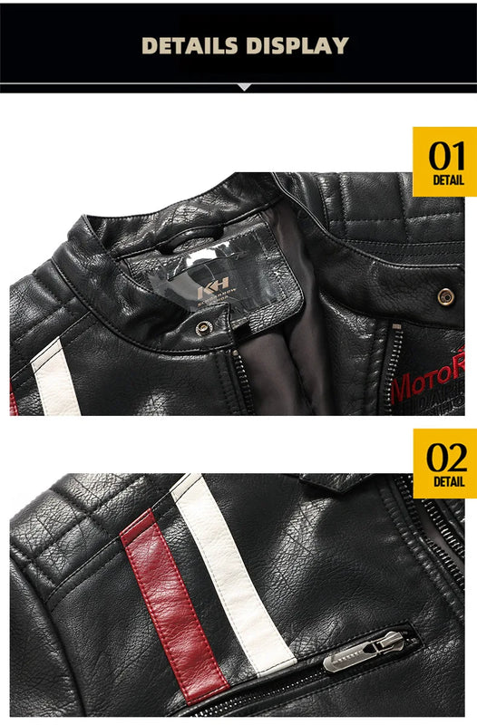 Men's Red Long-sleeve PU Jackets and Blue Faux Leather Motorcycle Coats for Fall and Winter. European Sizes S–XXXL.