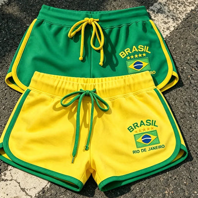 Summer Brasil Flag Print Contrast Piping Drawstring Waist | SAMAG