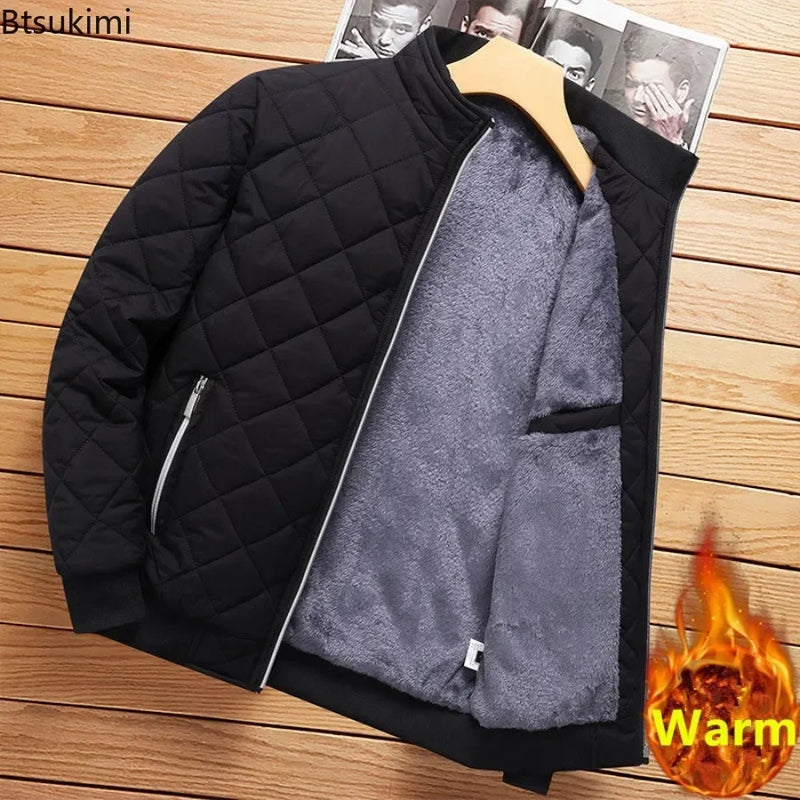 Autumn Winter Men's Clothing Fashion Stand Collar Thickened Warm Parkas Fleece Lining Outdoor Windbreaker Casual Jackets for Men