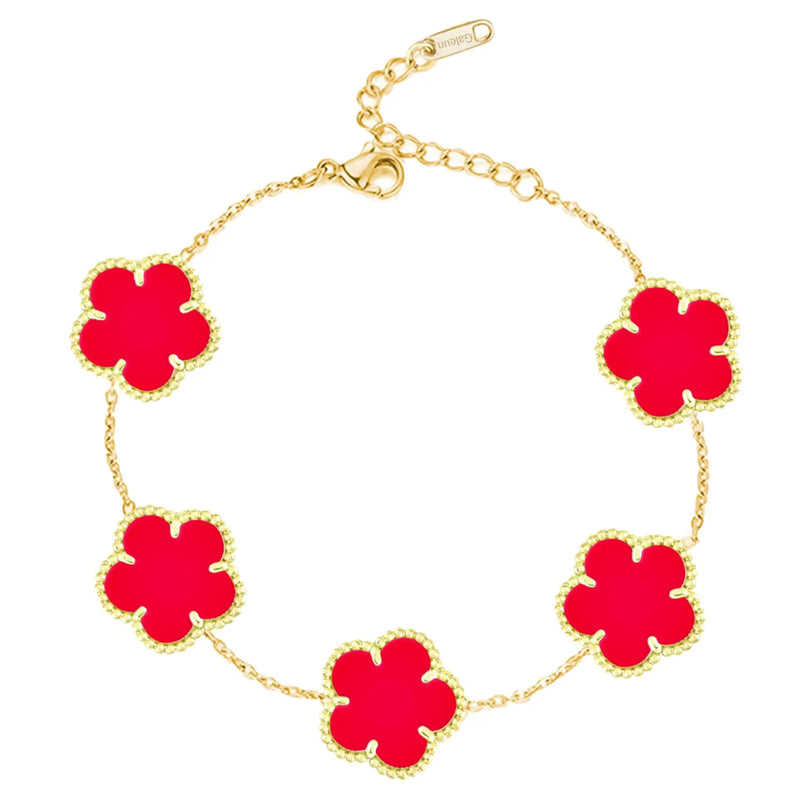 18K Gold Plated Floral Bracelets, Stainless Steel Charm Bracelet Non-Tarnish, Adjustable Lucky Chain Set Trendy Gift
