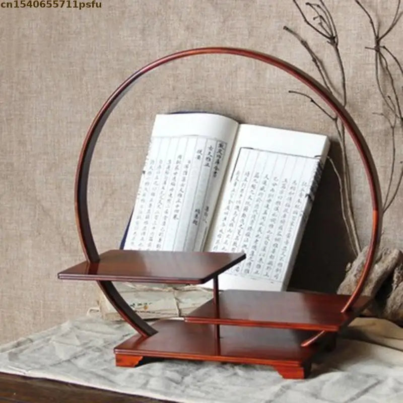 Miniature Ebony Decorative Shelf Coffee Tea Sets Wood Pedestal Figurines Vase Flower Pot Circular Decor Frame Bonsai Plant Rack