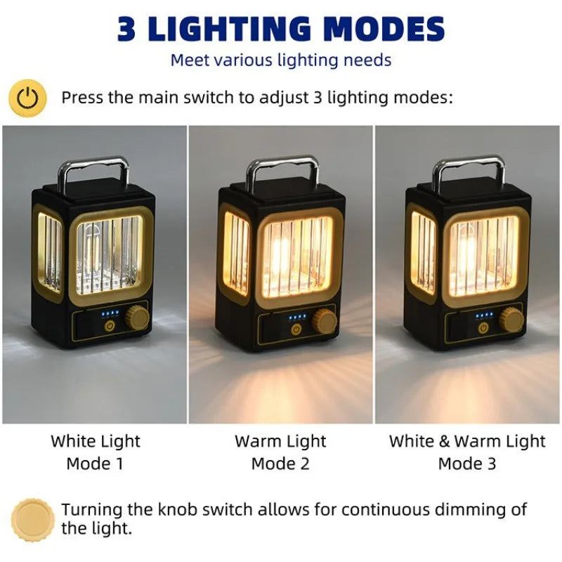 New Camping Lamp: Outdoor, Long Battery, Rechargeable/Solar, Retro Bedside Lamp, Tungsten Warm Light, Portable Handle