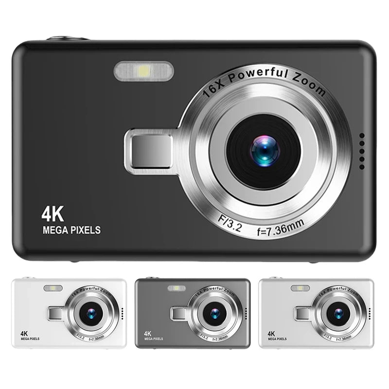 4K HD Digital Camera 16X Digital Zoom Compact CCD Camera Portable Vintage Vlog Camera for Students Travel 2.4 Inch IPS Screen