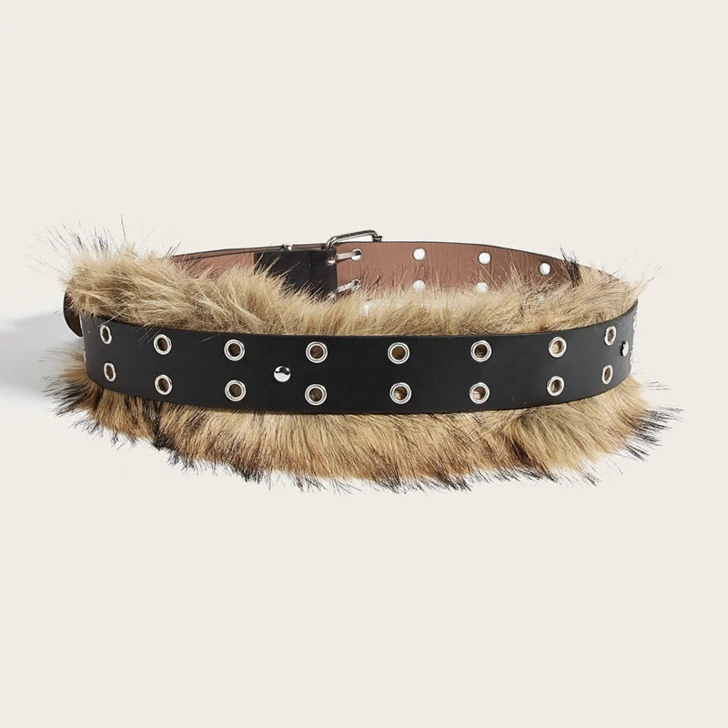 Luxury Designer fake Furry Y2k Belt Subculture Autumn Winter Retro Plush Waist Chain Imitation Fur Waist Seal Hot Girl Sexy Belt