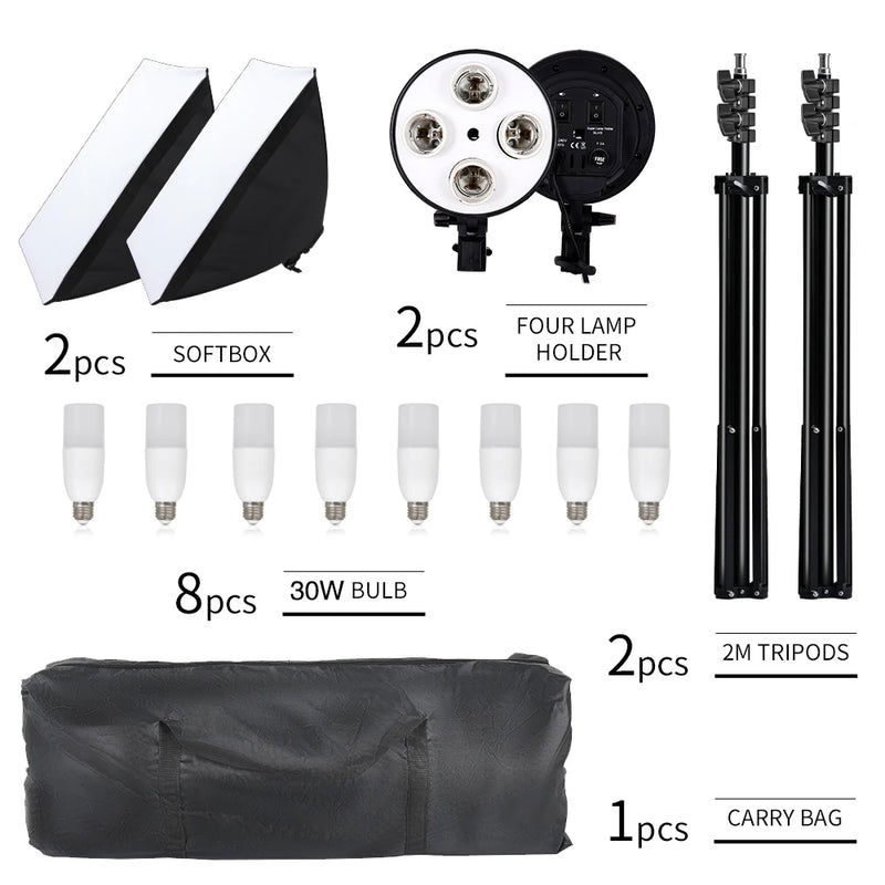 New 30w 40w Photography 50x70CM Softbox Lighting Kits System Soft box Continuous Light Use For Photo Studio Portrait Shooting