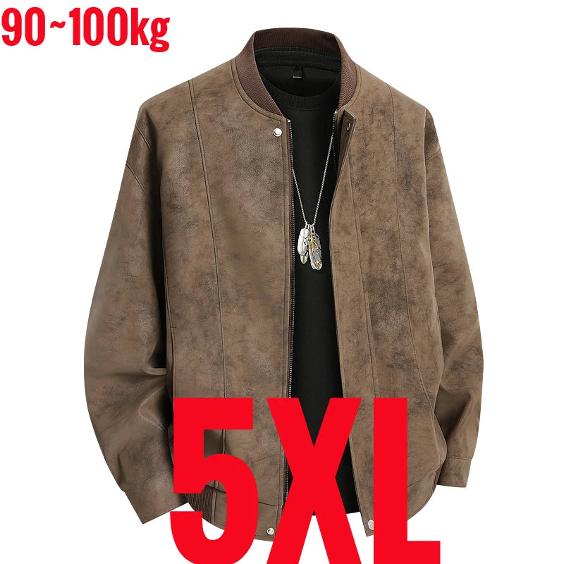 Big Size 8XL Suede Leather Jacket Men Cotton Padded Coat Motorcycle Male Oversize College Large Plus Winter Zipper Windbreaker