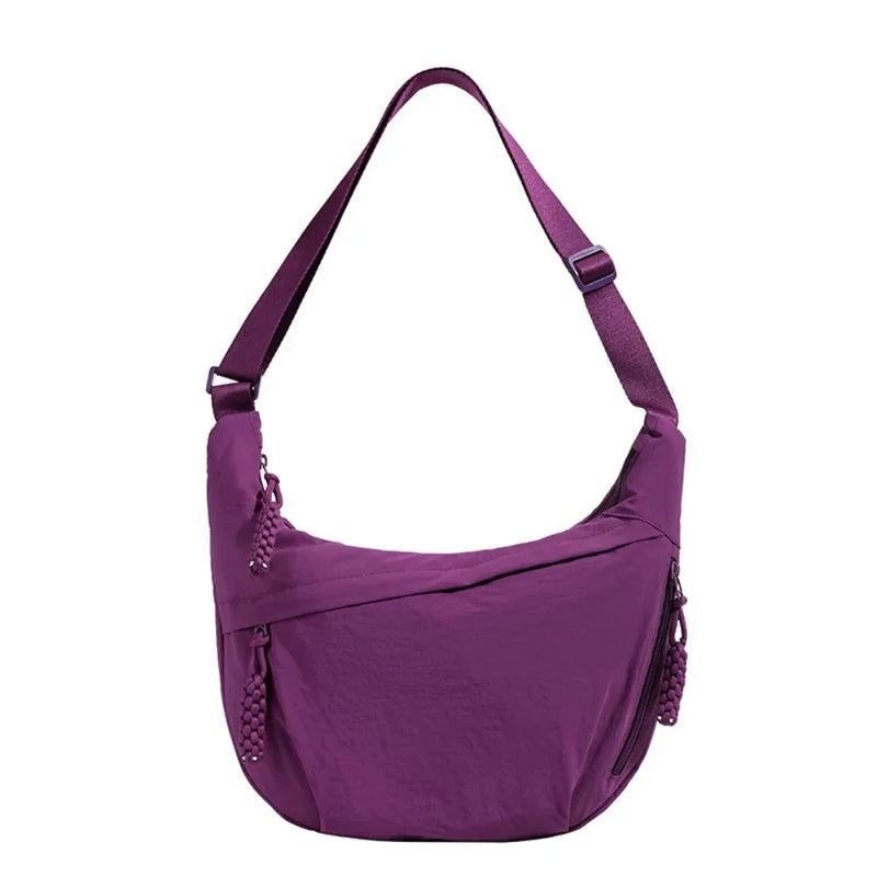 Casual Canvas Crossbody Bags Korean Simplified Large Capacity Sports Hobos Bag Solid Color Lightweight Dumpling Bag Women