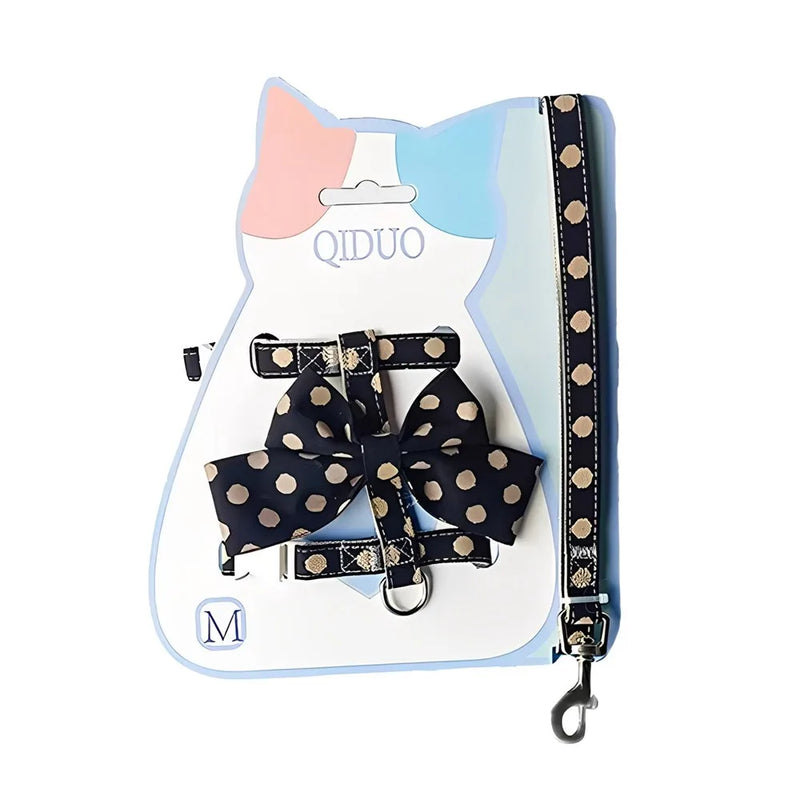 Cute Polka Dot Pet Vest Harness Bowknot Adjustable Pet Traction Rope with Collar Cat Traction Rope Cat