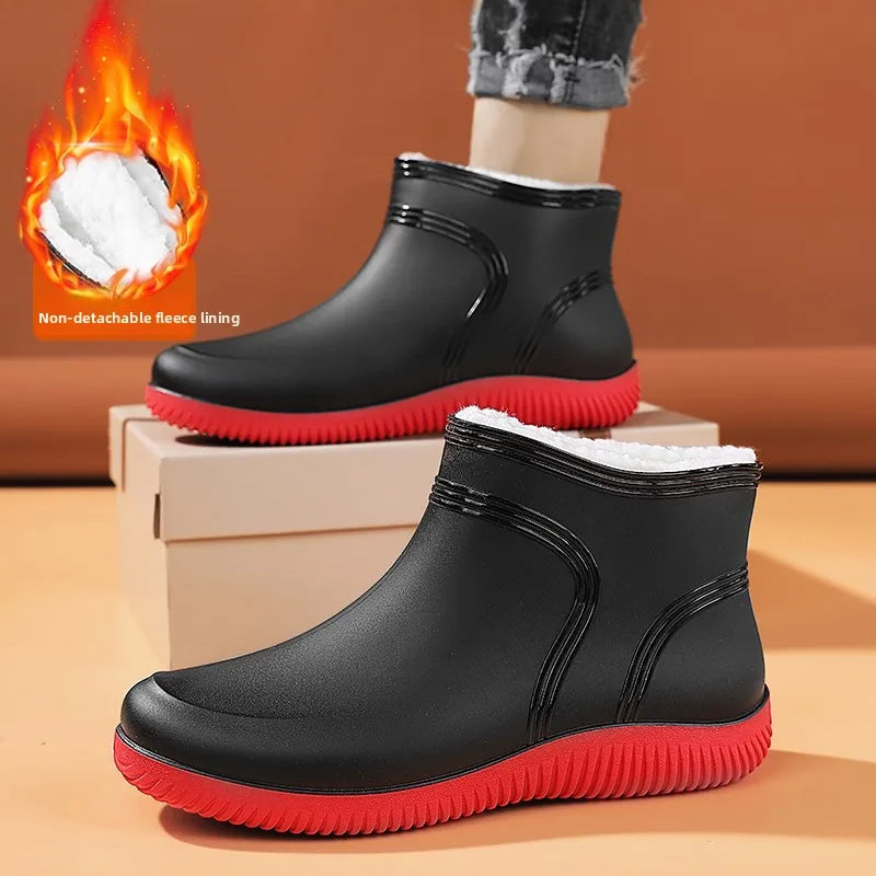 Men's Winter Fleece Lined Rain Boots Warm Cotton Work Safety Rubber Boots Outdoor Fishing Water Shoes Special for Delivery Ri...