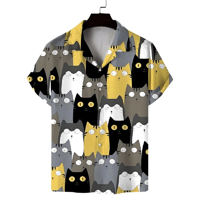 New summer shirt men's short cat pattern design casual | SAMAG