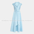 Midi Cocktail Dress Cap Sleeves V Neck A Line Tea Length | SAMAG