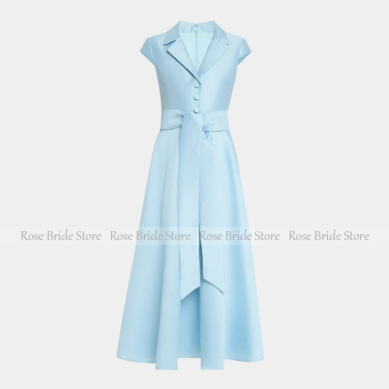 Midi Cocktail Dress Cap Sleeves V Neck A Line Tea Length | SAMAG