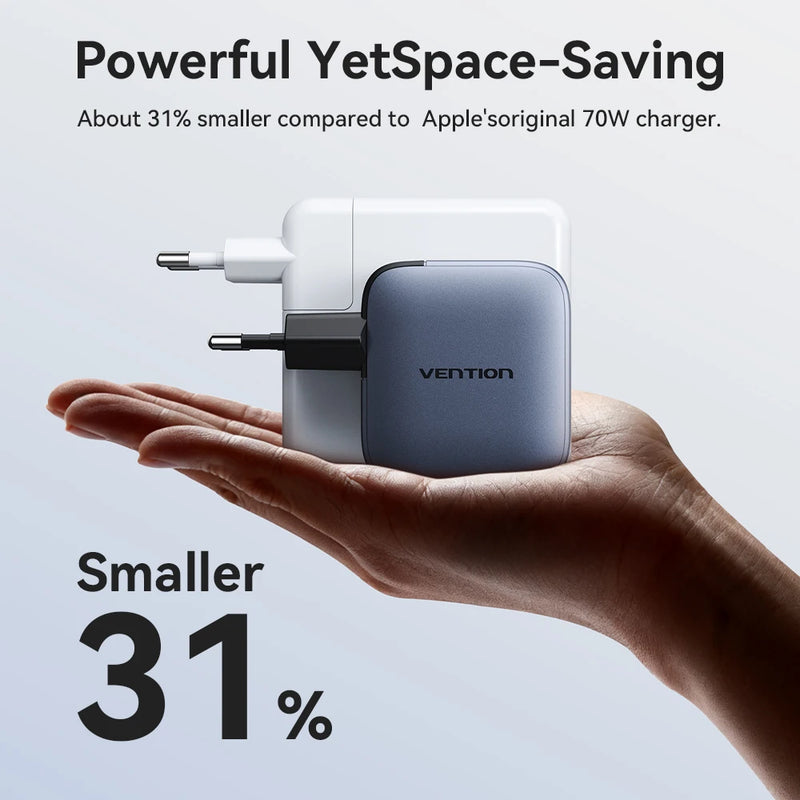 Vention 70W GaN Charger Quick Charge 3.0 USB C Charger for iPhone 17 16 15 Pro iPad Macbook Air Tablet PD Type C Fast Charger