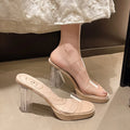 Women's Transparent High Heels 2026 Summer Fashion Thick-Heeled Sandals Comfortable Casual Open-Toe Fish Mouth Sexy Slippers