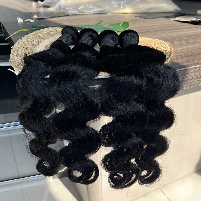 Raw 12A Body Wave Human Hair Bundles Human Hair Brazilian Unprocessed Double Weft Weaving Virgin Hair Extensions Remy Hair Bundles Natural Color 3/4Bundles For Women Daily Use Birthday Holiday Gift Kpop Popular Hairstyles