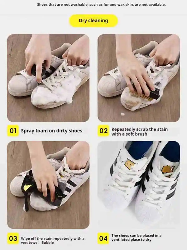 1 Set White Suede Boots Dry Cleaning Kit Water Free Foam Sneaker Cleaner Brush And Cloth Shoe Cleaning Kit for Sneakers 150ML