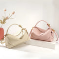 Women Genuine Leather Pillow Bag Designer Metal Hardware Top Handle Ladies Handbag Small Boston Tassel Girls Beige Leather Bag
