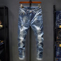 American Elastic Straight Jeans Men Ripped Worn-out | SAMAG