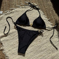Sexy glitter metal halter tie bikinis sets two pieces | SAMAG