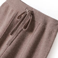 100% Merino Wool Pants Women Autumn Winter Casual Wide Leg Trousers Middle Seam Style Knitted Cashmere Soft Lace-up Trendy Pants