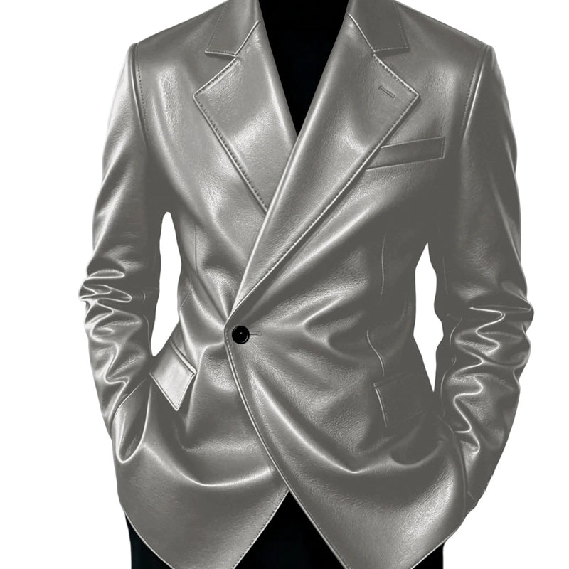 Men's Leather Blazer Slim Fit Faux Suit Jacket Formal - View 21 | SAMAG