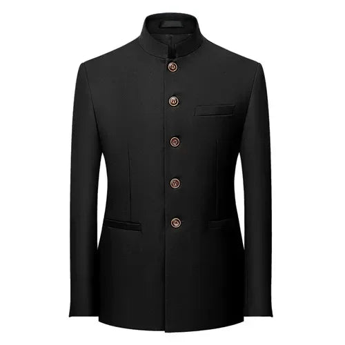 Chinese Stand Collar Men Blazer, Korean Style Solid Casual Suit Jacket, Fashion Slim Fit Dress Coat, Yellow,Burgundy,White,Black