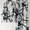 Retro geometric print lapel straight leg shirt two-piece set for 2026 spring women's clothing+loose wide leg pants fashion set