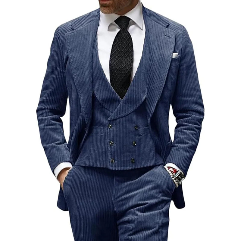 Camel Velvet Men's Suit 3 Piece Corduroy Blazer Vest Pants Set for Business Events Wedding Grooms Banquet Party Custom Tuxedo