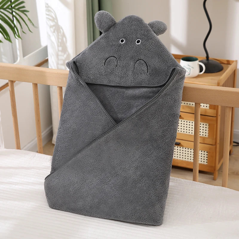 A Cartoon Coral Fleece Bath Towel for Babies, Children's Bath Towel, Baby Washcloth, 31.5* 31.5inch , Made of Super Absorbent Polyester Material, Warm and Breathable, with Cartoon Animal Shapes for Kids, Suitable for Home and