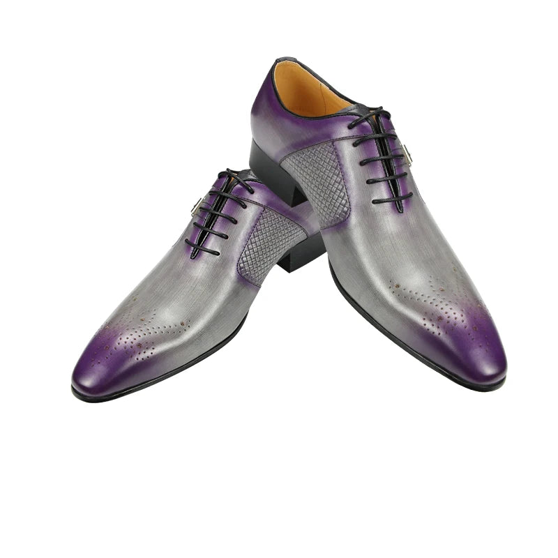 Summer Modern Men's Shoe Lace-Up Oxfords Business Office Fashion Footwear Metal Buckle Classic Gray Purple Dress Office Shoe