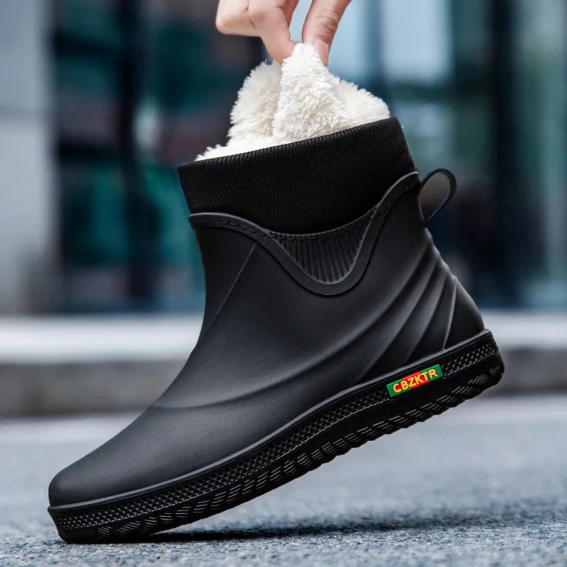 Winter Men's Rain Shoes Waterproof Rubber Boots Non-slip Fishing Rubber Galoshes Winter Warm Cotton Rain Boots Резиновые Сапоги
