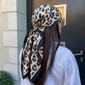 Luxury Brand 2026 Leopard Print Square Silk Scarf for Women Hijab Hair Bands 90cm Neckerchief Female Satin Shawl Ribbon Headband