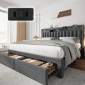 Queen Bed Frame with Headboard ＆ 4 Storage Drawers, Velvet Upholstered Platform Bed Frame Queen Size with 3 USB &, Customized