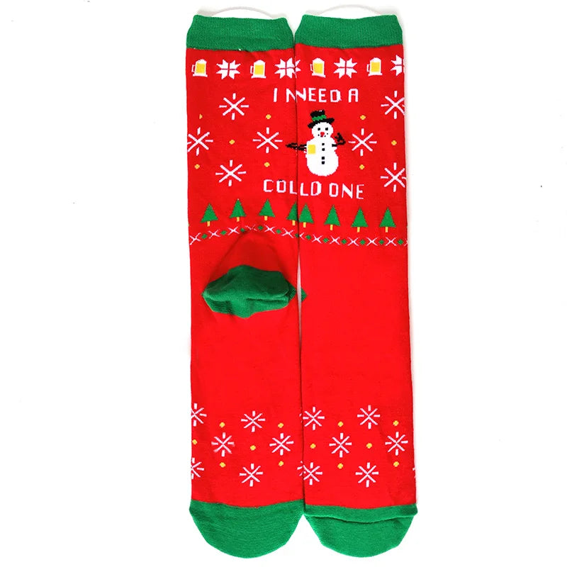 2025 New Men Christmas Socks New Year Funny Snowflake Beer Santa Claus Elk Snow Cotton Happy Socks Men Cartoon Women Sokken