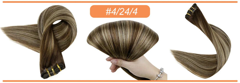 Full Shine Clip in Hair Extensions Human Hair Clip Balayage 7pcs 120g Double Weft Hair Extensions Human Hair For Woman