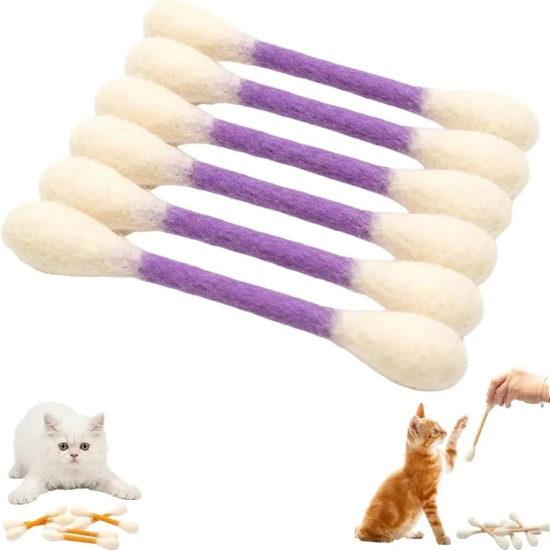 6PCS Felt Cotton Swabs Cat Lightweight Soft Interactive Kick Stick Chew Dental Teething Giant Swabs Cat Interactive Play