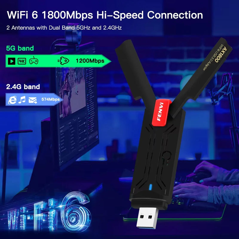 Fenvi WiFi 6 AX1800 USB 3.0 Dual Band 2.4GHz 5GHz MU - MIMO Super High Speed Wireless Network Adapter for - Visuel 3 | SAMAG