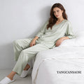 20MM 100% Natural Mulberry Silk Satin Pajama Set Solid Color V-neck Three-quarter Sleeve Tops Pants Women's Home Suit Set