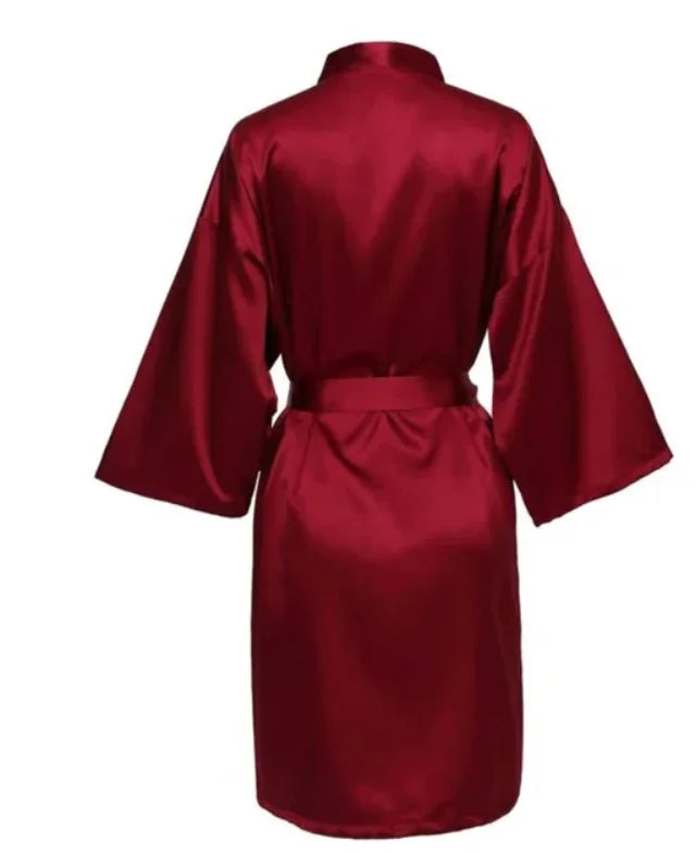 Solid Satin Night Robe, Elegant Half Sleeve V Neck House | SAMAG