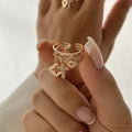 2025 Nwe Stainless Steel 18 K Gold Plated Sun Rings for Women Natural Stone Inlaid in Hollow Metal Texture Ring Trendy Jewelry