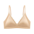 Ins Simple Satin Satin Wireless V Bra V Lace Neck Traceless Push Up Underwear Lingerie Solid Color Satin Lace Brassiere Running