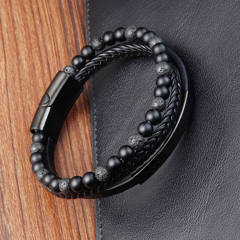 Charm Braid Rope Bracelet For Men Stainless Steel Magnetic Buckle Genuine Leather & Bangles Male Female - Visuel 16 | SAMAG