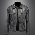 2024 Autumn and Winter New Men's Fashion Handsome with Solid Color Boutique Lapel Motorcycle Leather Coat Slim Fashion  M-5XL