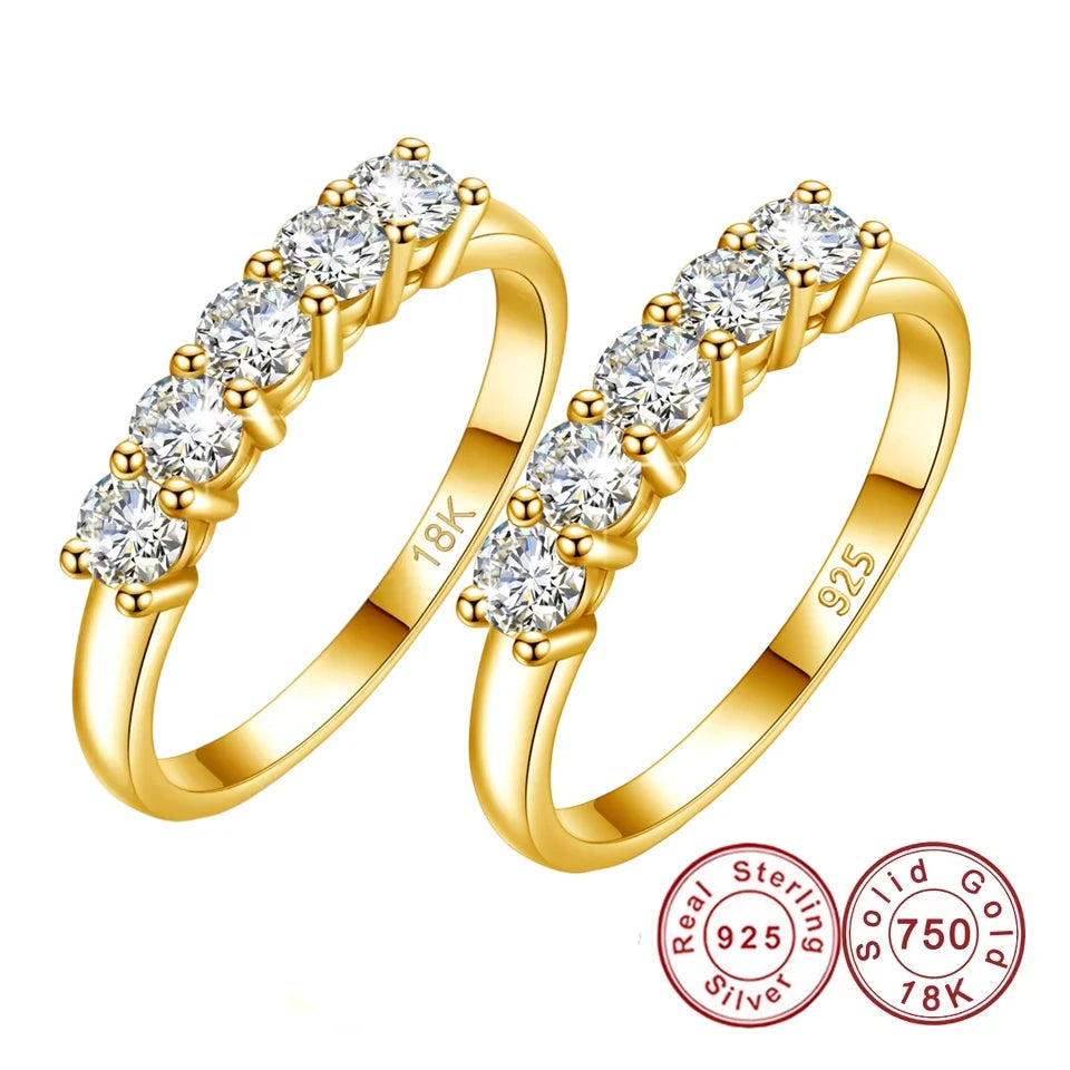 With Certificate Solid 18K Gold Moissanite Ring For Women or 925 Silver 5 Stone Half Eternity Band With Stamp Engagement Jewelry