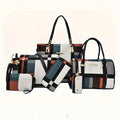 6 Pcs Women Plaid Handbag Set Fashion Checkered PU Leather Tote Shoulder Crossbody Bag Ladies Clutch Purse Card Coin Wallet Multi-piece Bag Set For Daily Shopping Party