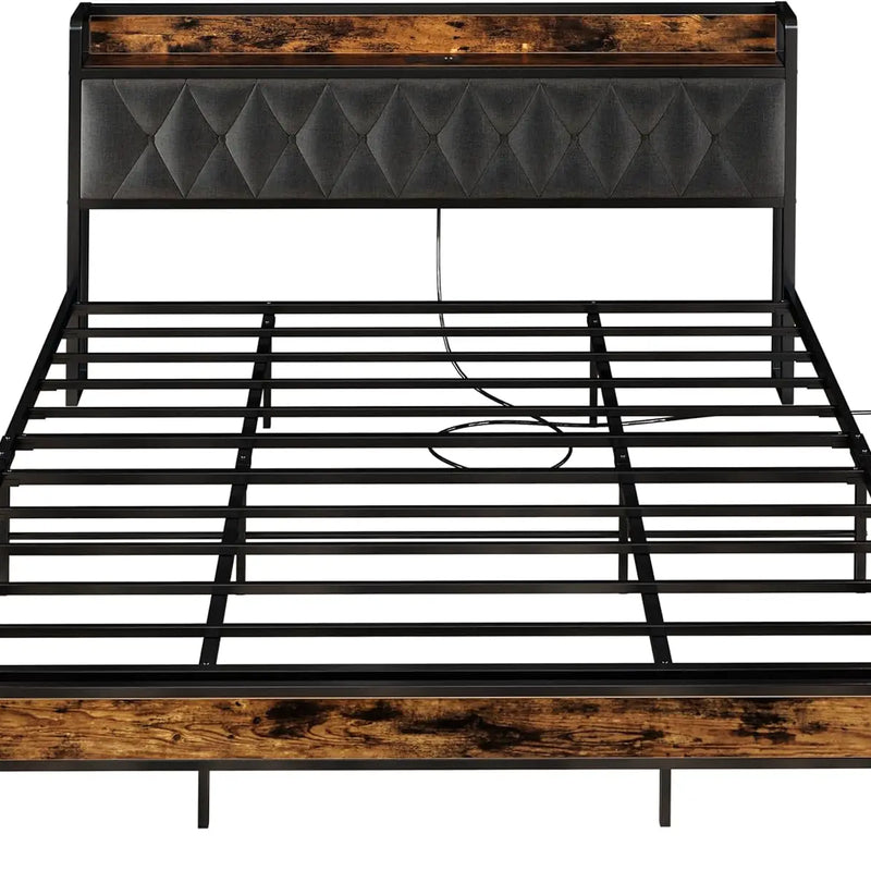 ANCTOR Twin/TwinXL/Full/Queen/King/CaliforniaKing Bed Frames, Storage Headboard with Outlets, No Noise, No Box Springs Needed