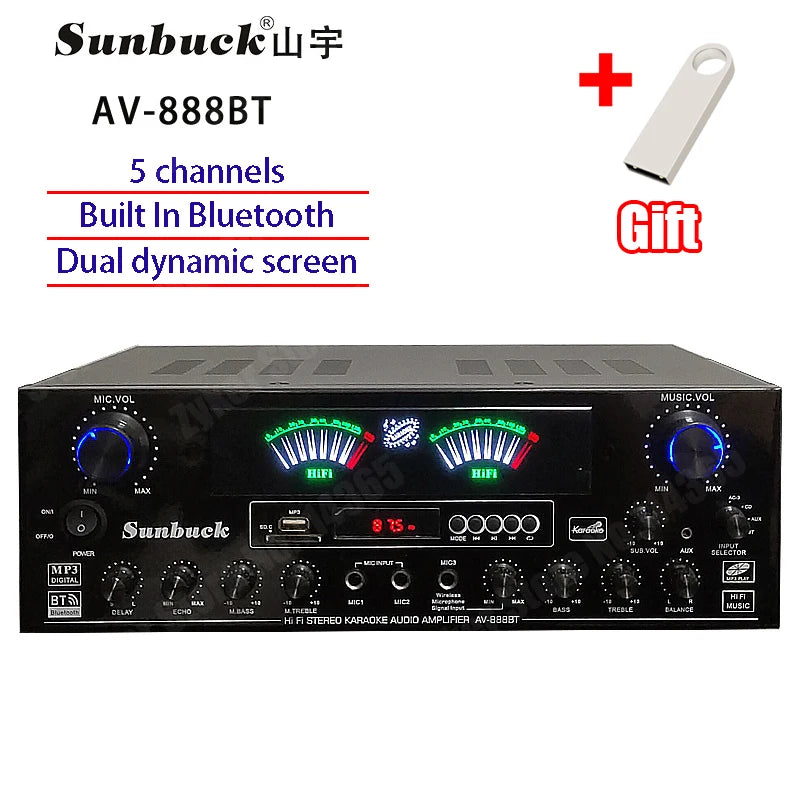 888BT 999BT Dual Dynamic Screen Digital Bluetooth Amplifier HiFi Stereo Sound AMP For Home Car Theatre Karaoke Meeting Max 4000W